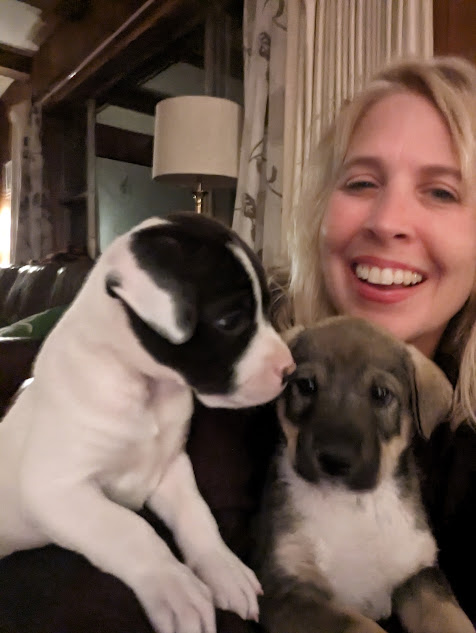 Jeannie with foster puppies